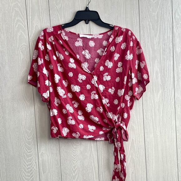 Lush Pink Floral Short Sleeve Wrap Top XXL NWT - Picture 1 of 4